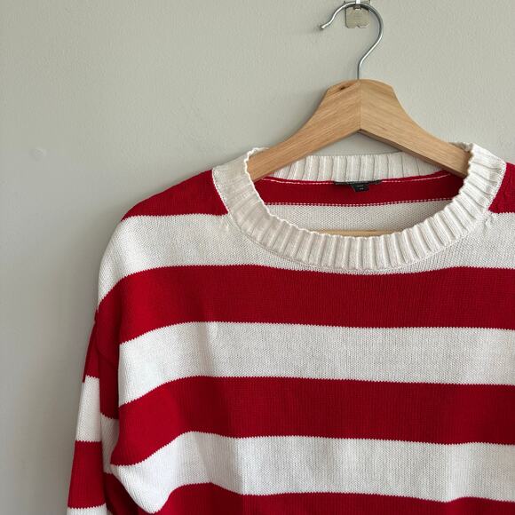 Express Knit Cropped Striped Sweater Red White XS - Picture 3 of 8